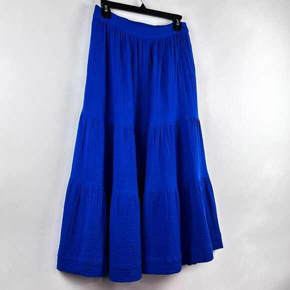Soft Surroundings Tiered Blue Two Pocket A-Line Cotton Skirt Size PXS - Picture 2 of 10